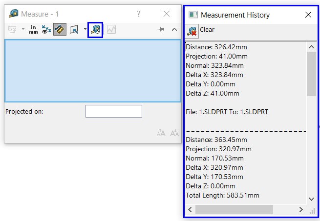 بررسی تاریخچه‌ی اندازه‌گیری‌های انجام شده در محیط کاری نرم‌افزار سالیدورک توسط ابزار Measure